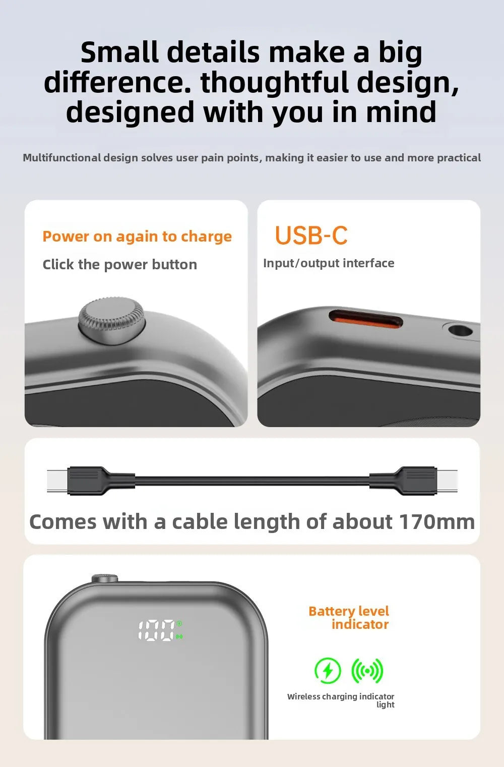 Xilecaly Wireless Magnetic Power Bank - 20W, 10000mAh Battery Capacity