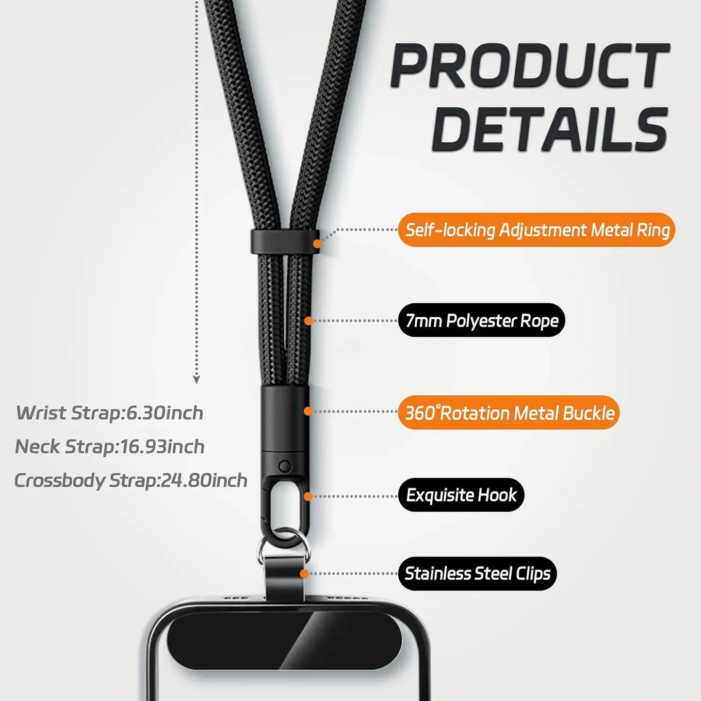 Universal Adjustable Mobile Phone Short Wrist Strap Lanyard with Self-locking Anti-drop