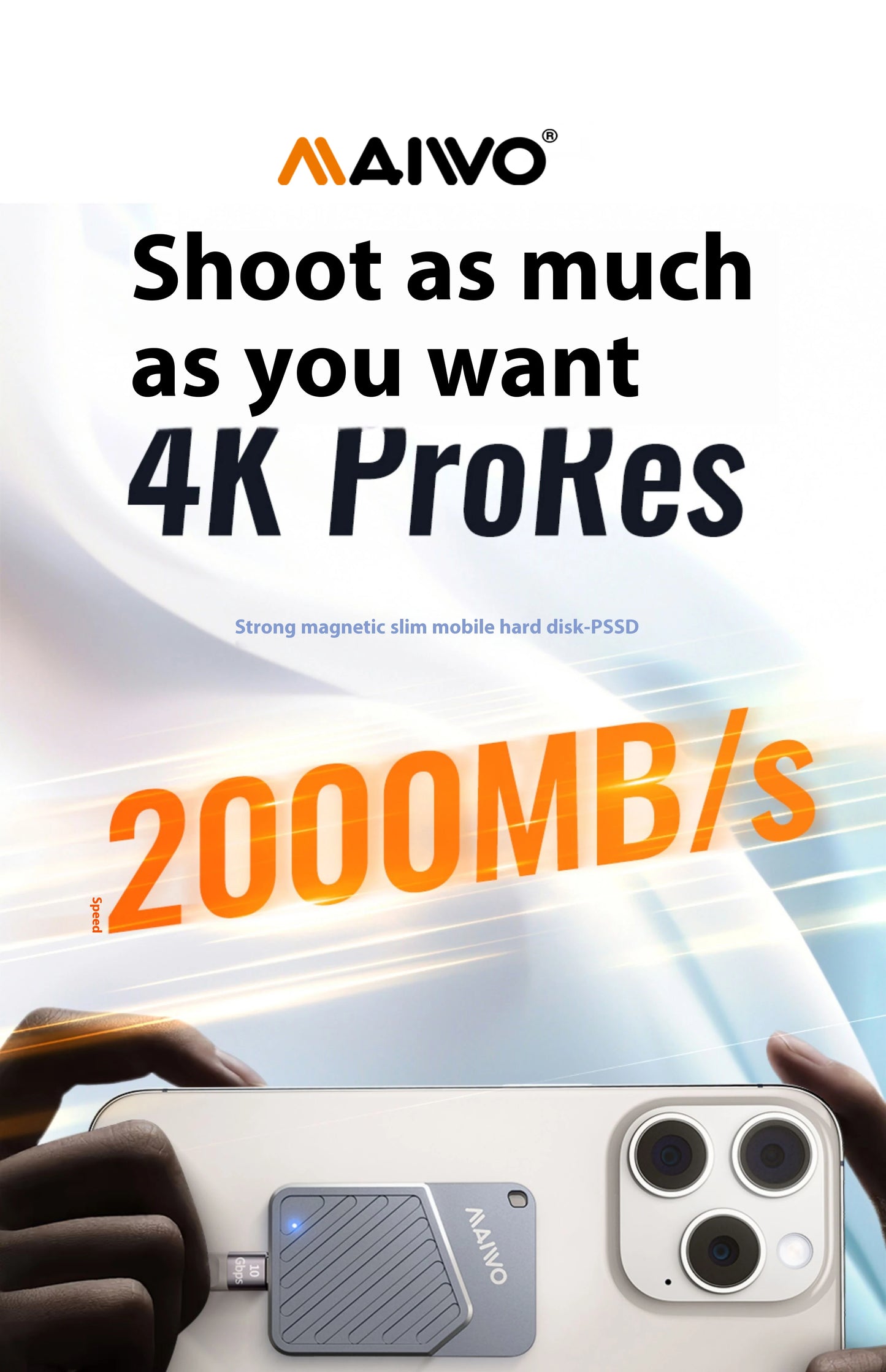 Maiwo Magnetic Portable SSD External - High Speed 2000MB/s