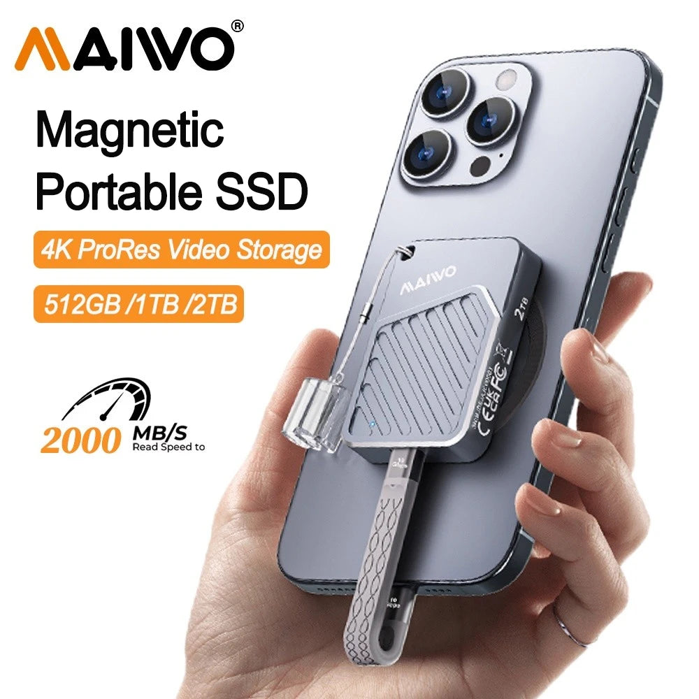 Maiwo Magnetic Portable SSD External - High Speed 2000MB/s